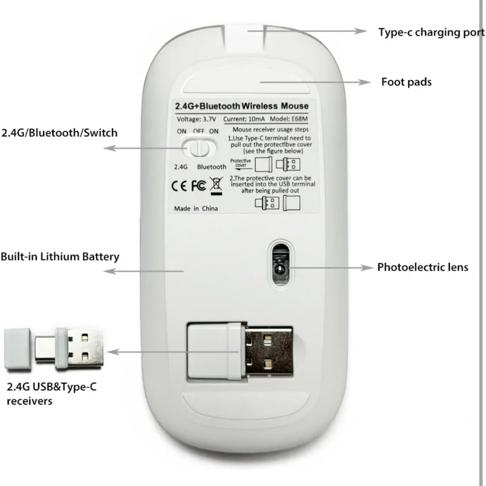 LED Rechargeable Bluetooth Wireless Mouse for MacBook, iPad & Laptops Rose Gold